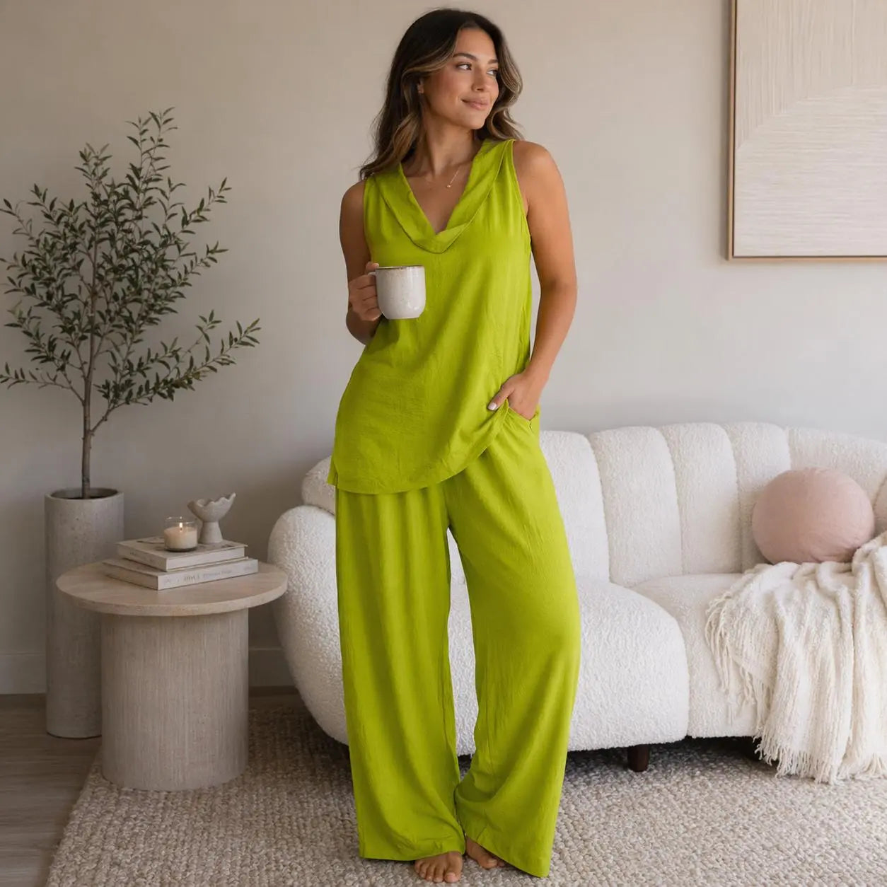 Bohemian Two-Piece Set - Ideal for Beach, Vacation, and Brunch - Sleeveless Top with Wide Leg Pants