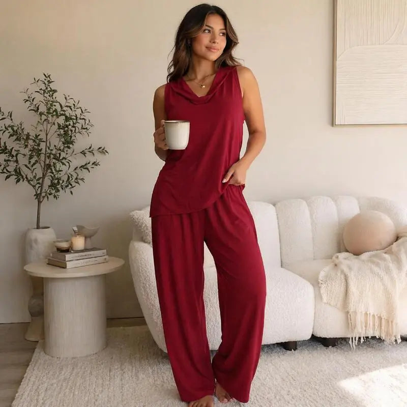 Bohemian Two-Piece Set - Ideal for Beach, Vacation, and Brunch - Sleeveless Top with Wide Leg Pants
